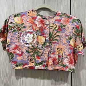 NWT LF The Brand | Hawaiian Button Down Crop‎ Top | Pink/Green | Size XS